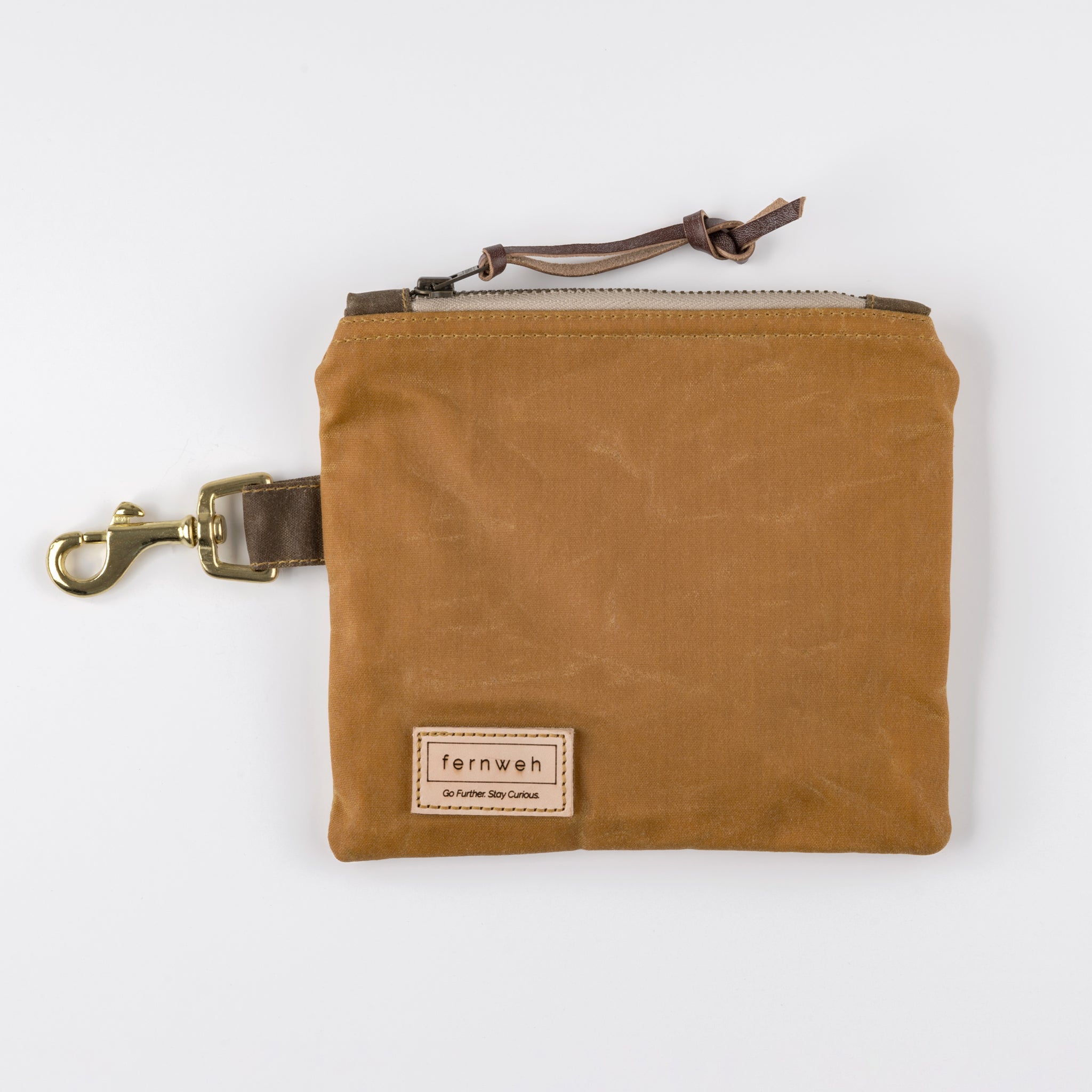 Image shows waxed cotton pouch handcrafted in Scotland.
