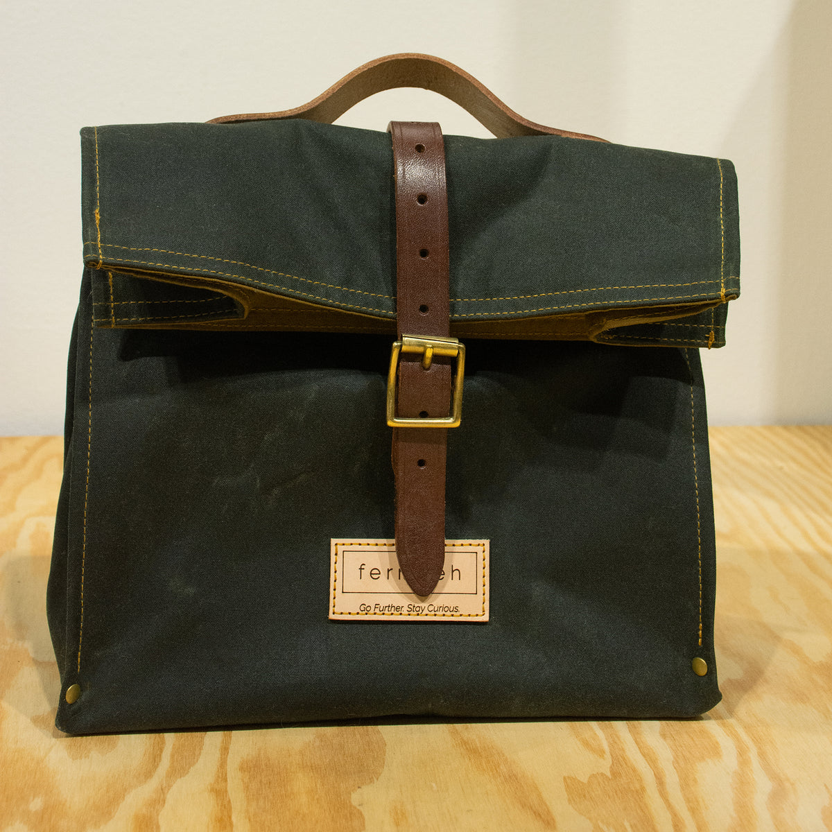"MHOR" Waxed Cotton Lunch Bag Block Colour. Made in Scotland