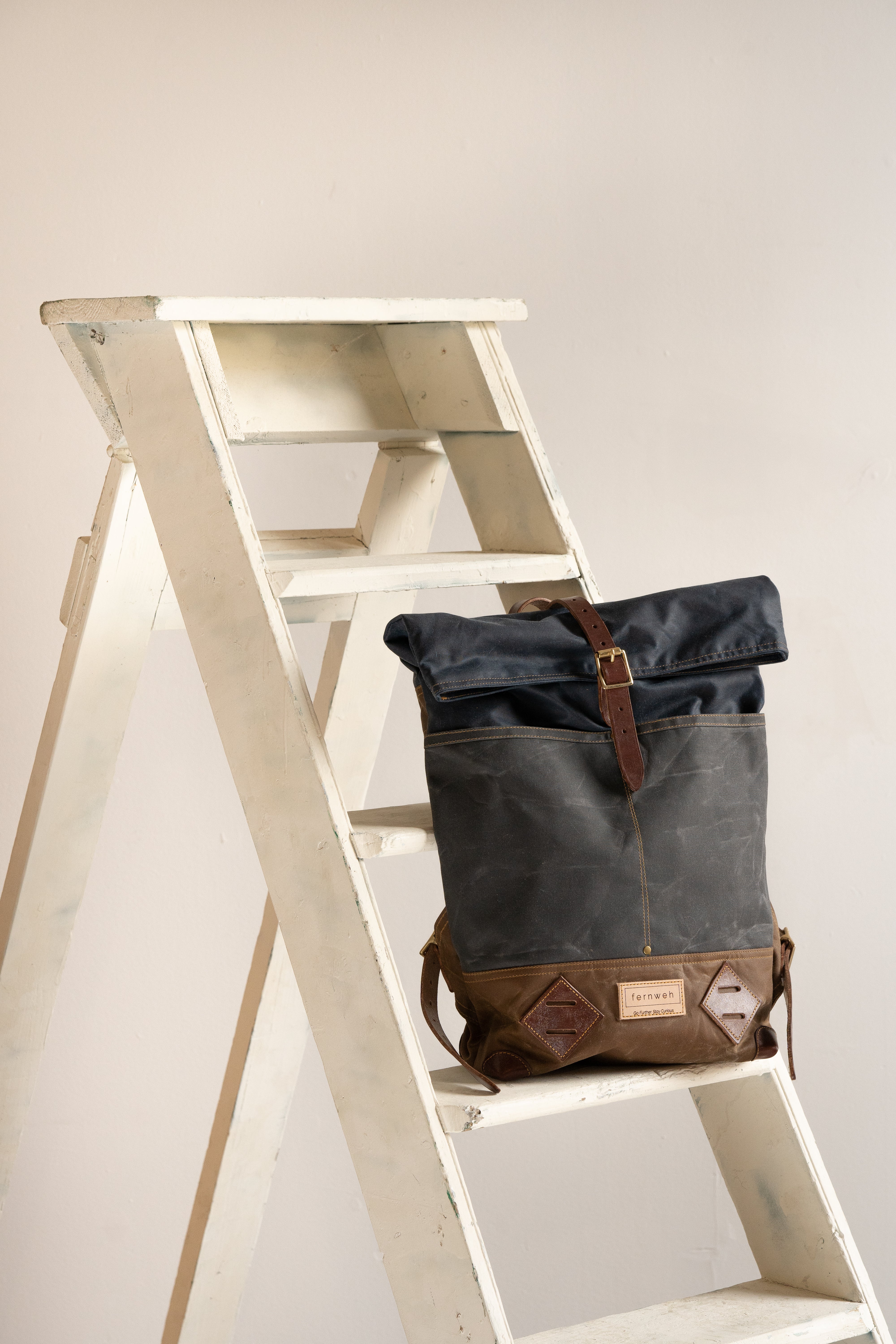 MUICK Waxed Canvas & Leather Rolltop Backpack -  Storm/Scree/Bark