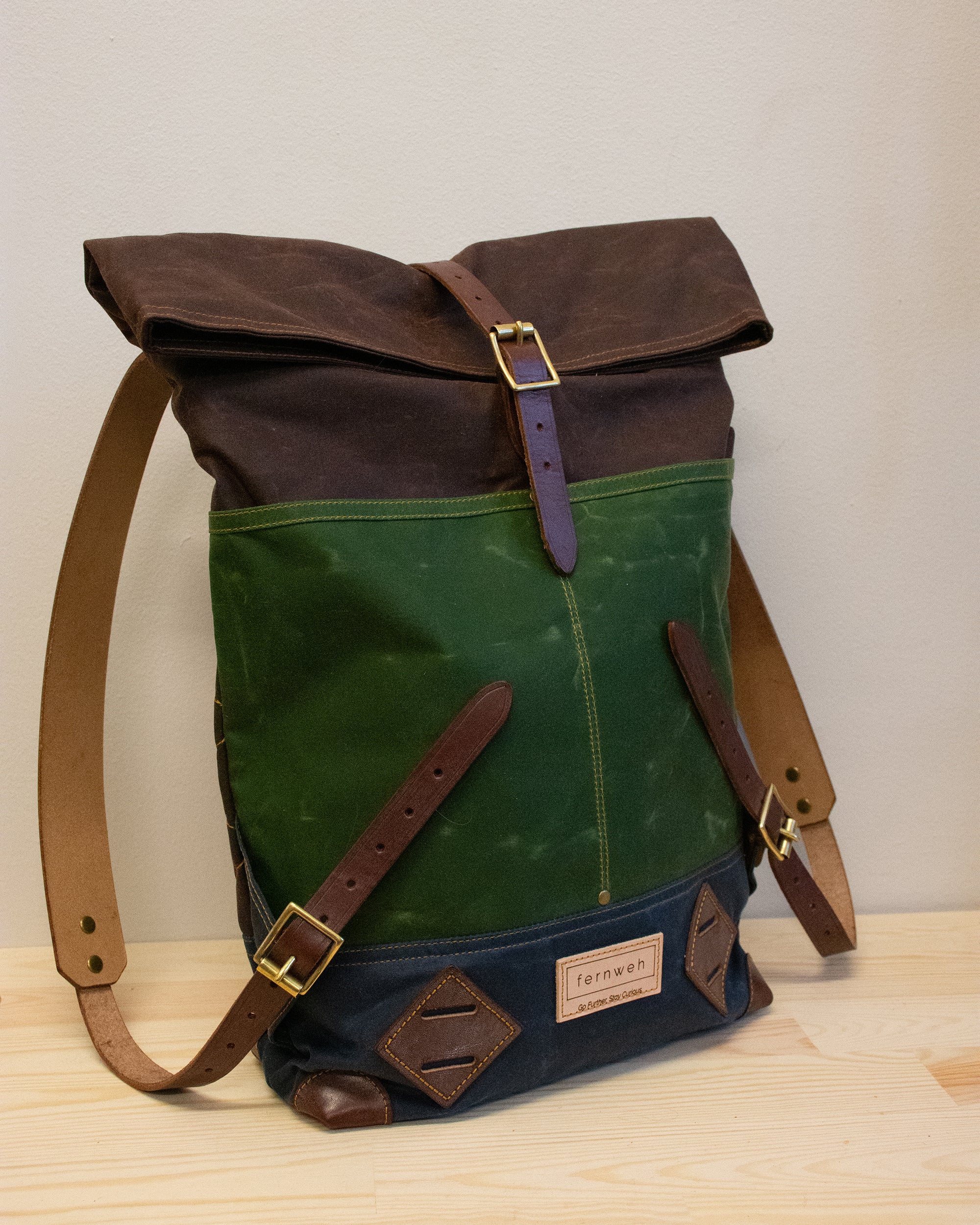 MUICK Waxed Canvas & Leather Rolltop Backpack -  Bracken/Moss/Storm