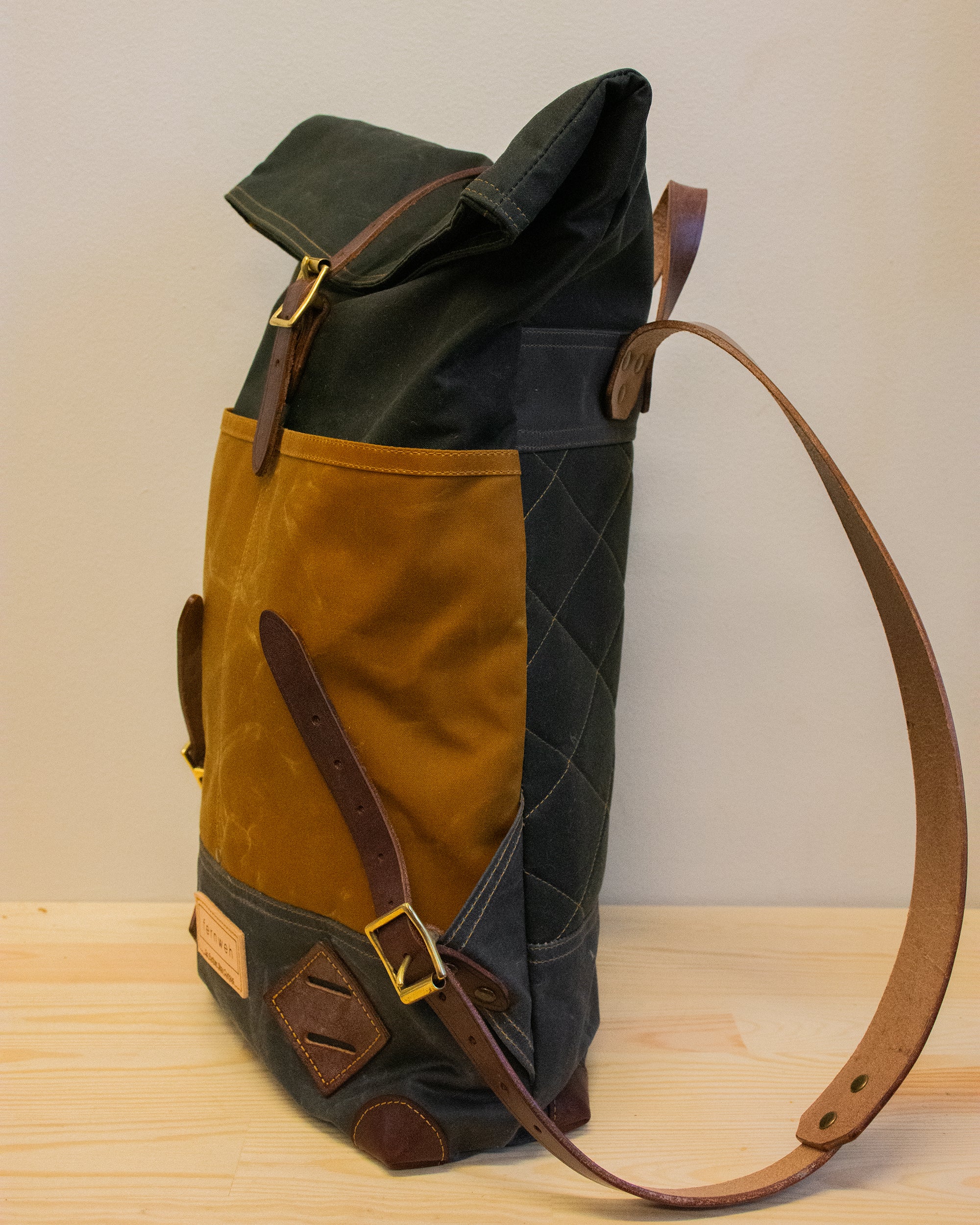 MUICK Waxed Canvas & Leather Rolltop Backpack -  Forest/Sand/Scree