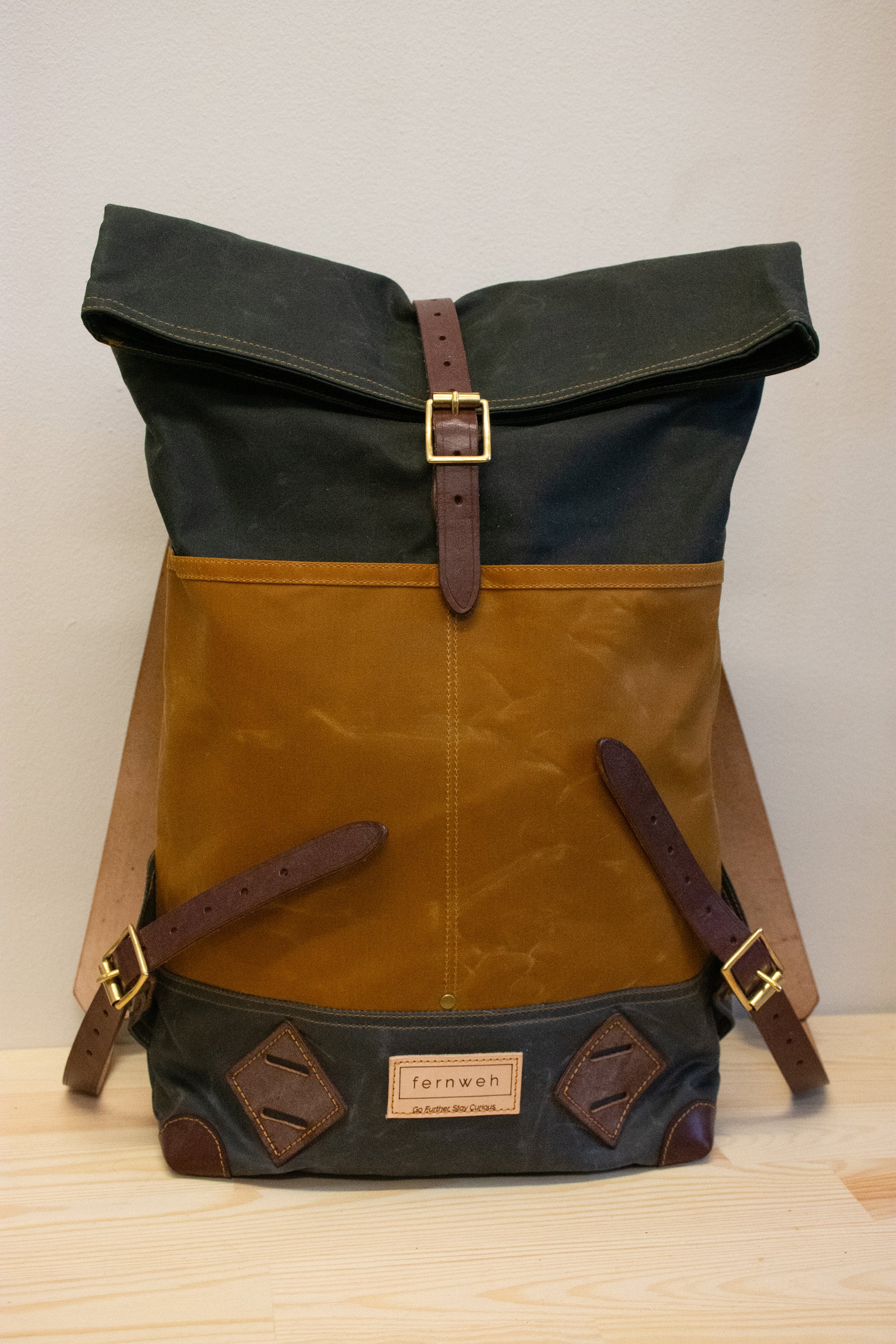 MUICK Waxed Canvas & Leather Rolltop Backpack -  Forest/Sand/Scree