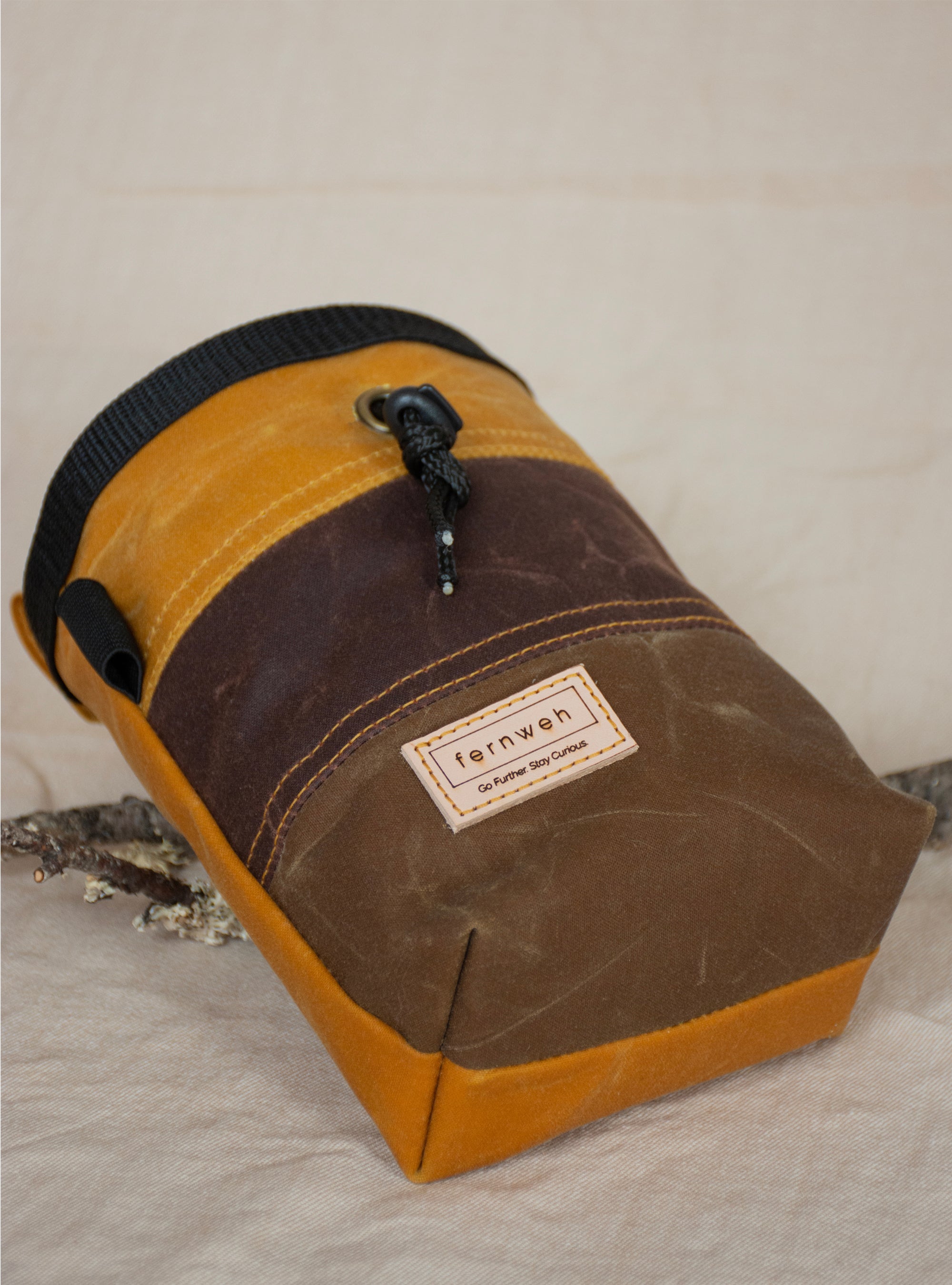 Waxed Cotton Chalk Bag - Sand/Bracken/Bark