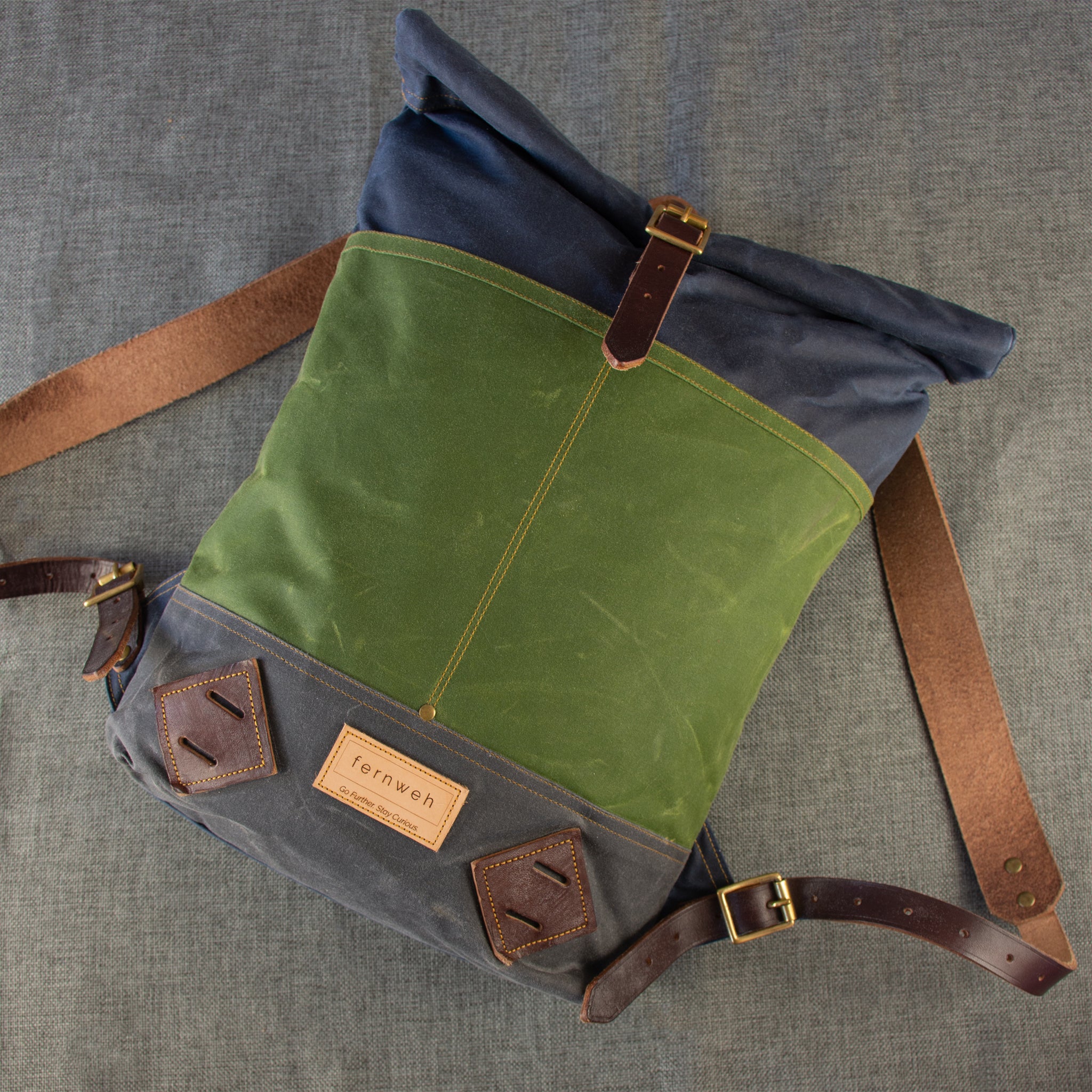 MUICK Waxed Canvas & Leather Rolltop Backpack - STORM/MOSS/SCREE