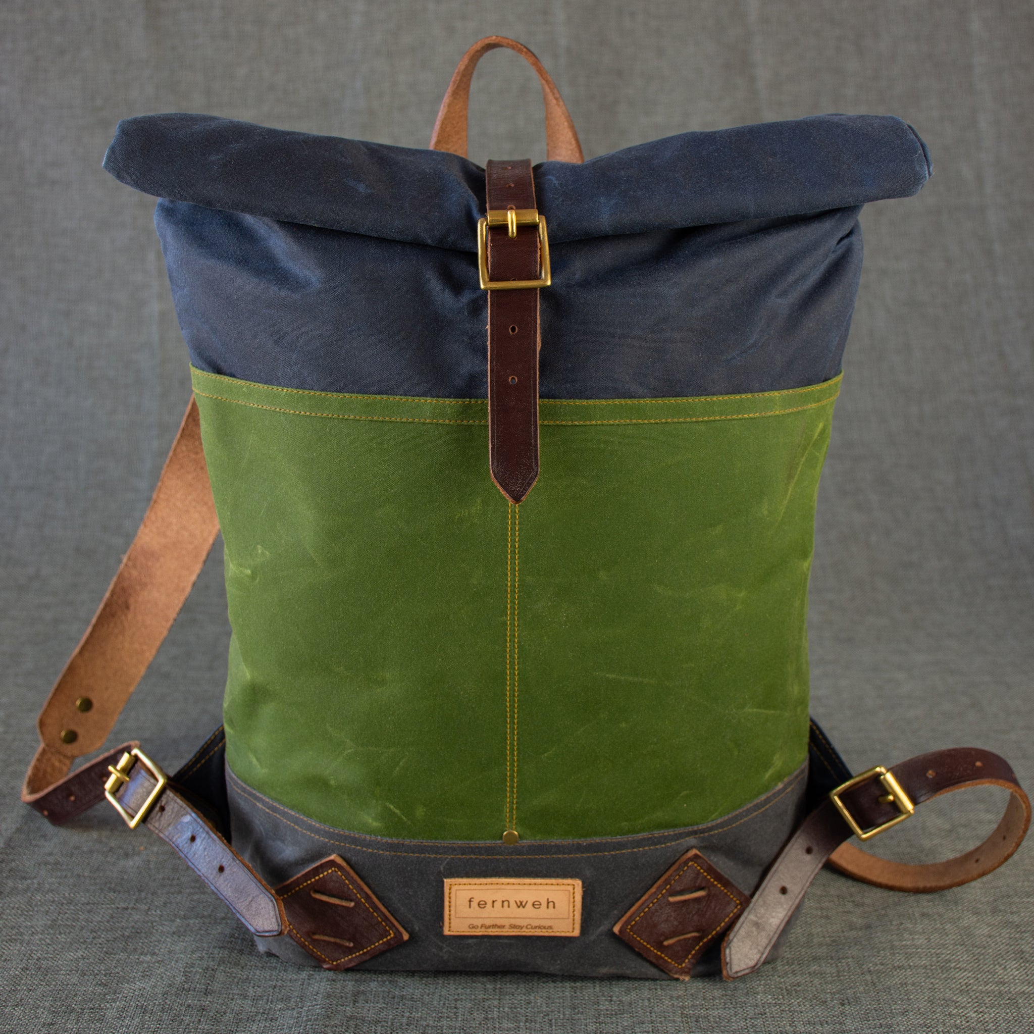 MUICK Waxed Canvas & Leather Rolltop Backpack - STORM/MOSS/SCREE