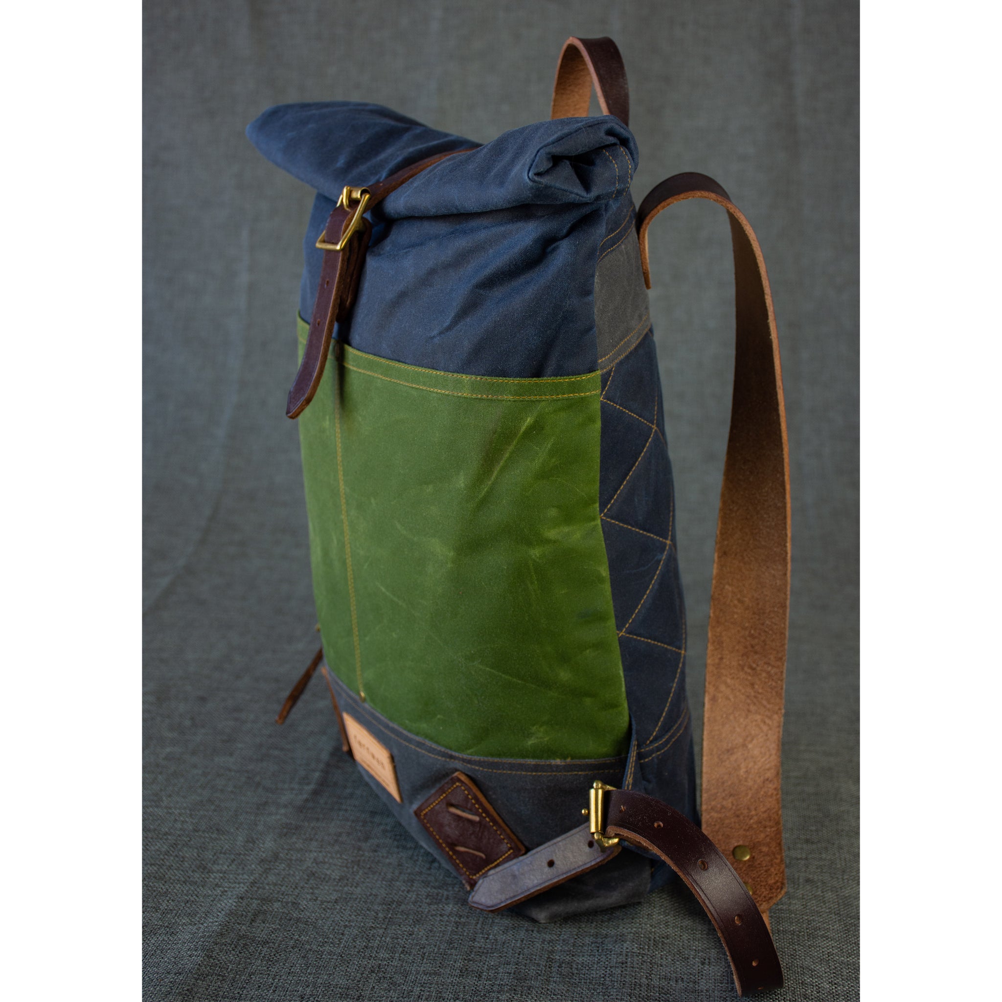 MUICK Waxed Canvas & Leather Rolltop Backpack - STORM/MOSS/SCREE