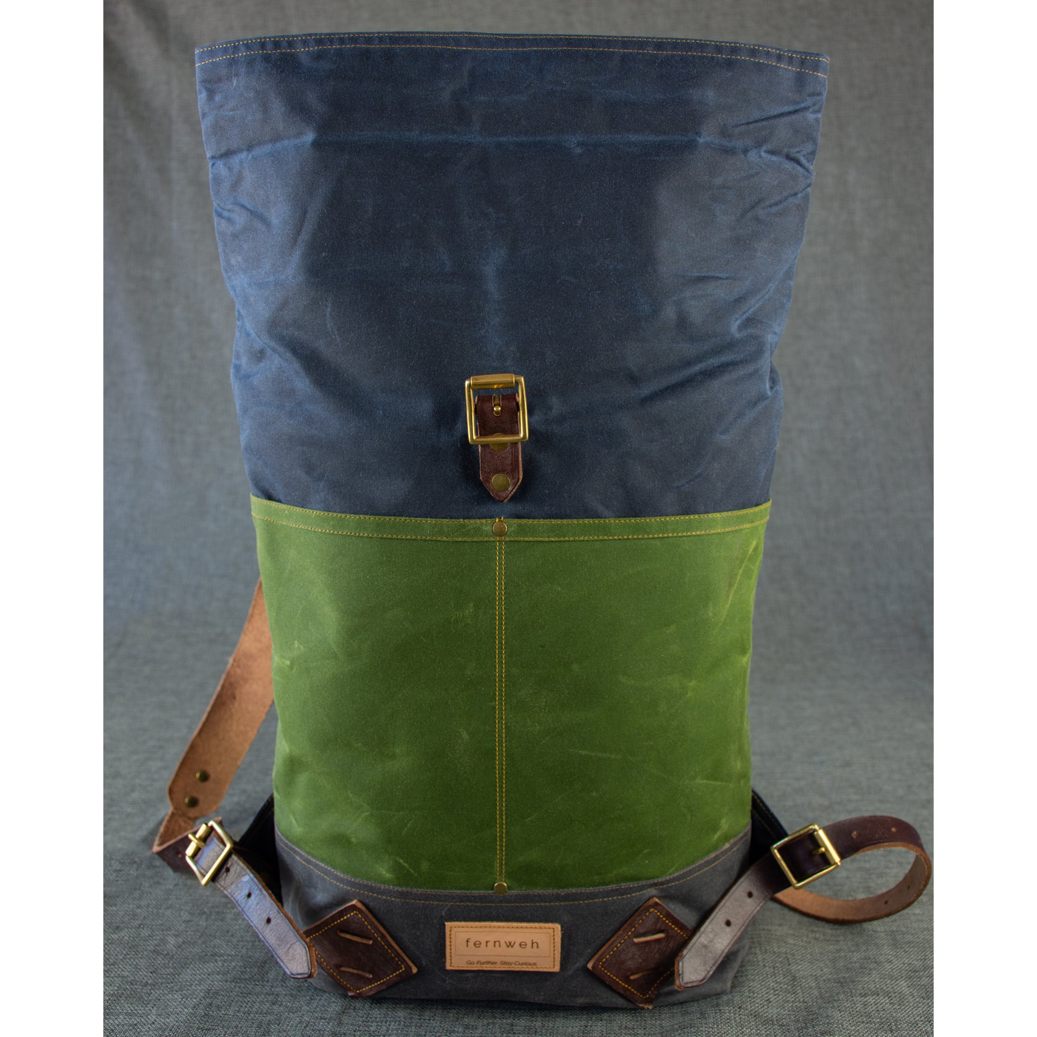 MUICK Waxed Canvas & Leather Rolltop Backpack - STORM/MOSS/SCREE